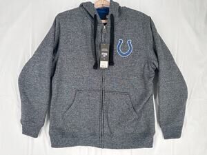 Indianapolis Colts NFL Team sherpa lined full Zip hooded gray sweater size M